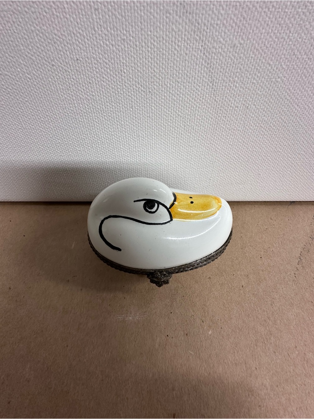 White and Yellow Ceramic Duck Trinket Box  - Decorative Bird Jewelry Holder